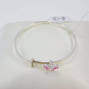 Girls Polka Dot Butterfly Enamel Bangle SS 2"